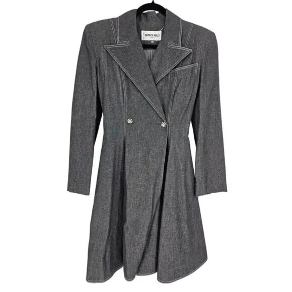 Patrick Kelly France Denim Peat Coat Pea Coat Charcoal Womens Sz M